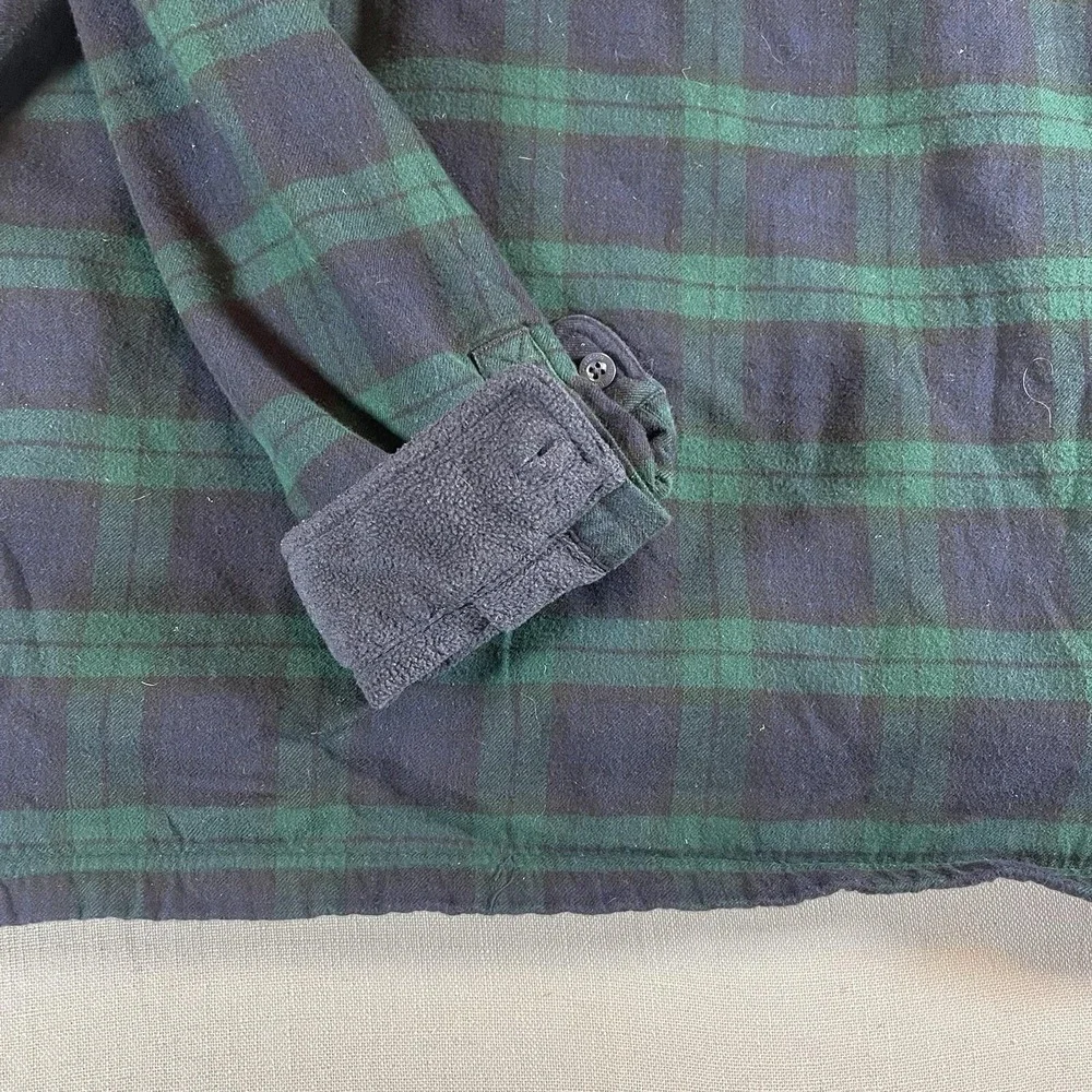 LL Bean Flannel Shirt Jacket Mens XL Fleece‎ Lined Green Tartan Plaid